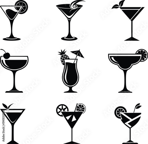 glass vector silhouette set art and illustration