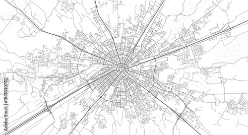 Detailed aerial view of a citys road network.