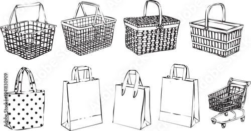 Shopping Bags and Baskets Collection Silhouette Various Styles