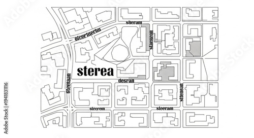 Detailed Street Map of a City Area with Buildings.