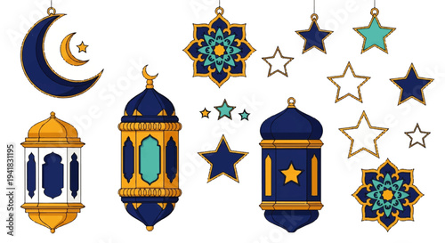 Ramadan lantern and Islamic star decorations, symbolizing Islamic culture and traditional festivities