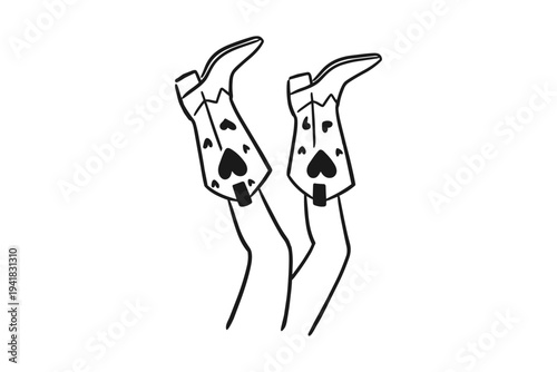 A line drawing of two cowboy boots with spades on them  Bachelorette Clipart Design