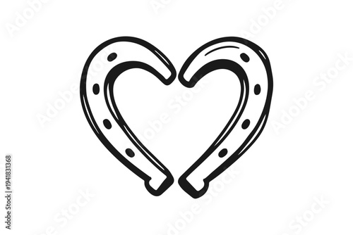Black line drawing of two horseshoes forming a heart shape Bachelorette Clipart Design