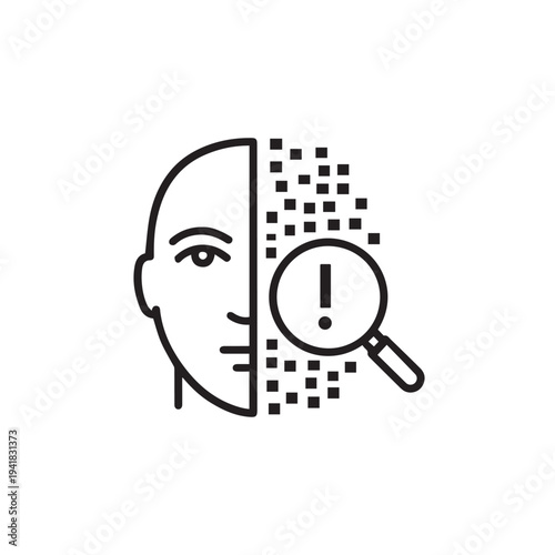 Deepfake Detection Icon, AI Face Analysis and Fake Media Identification Symbol, Facial Recognition Verification Line Vector Icon