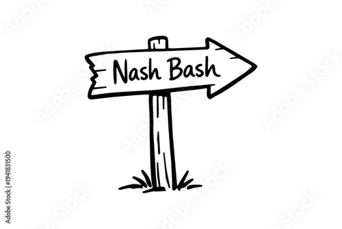 A black and white illustration of a directional signpost with nash bash written on it Bachelorette Clipart Design