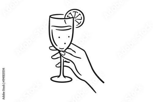 A hand holding a wine glass with a lemon slice on the rim Bachelorette Clipart Design