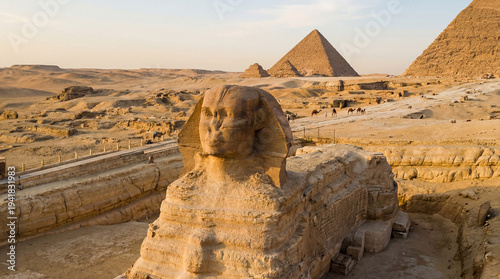 The complex in Cairo on the Giza plateau, with the Great Pyramids and the Sphinx in the foreground