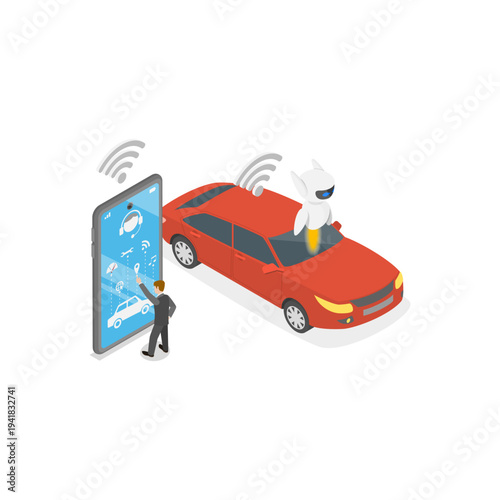3D Isometric Flat Vector Illustration of Artificial Intelligence Tech, Set Of Vector Illustrations Depicting Abstract Concepts Of Autonomous Vehicle Technology. Item 2