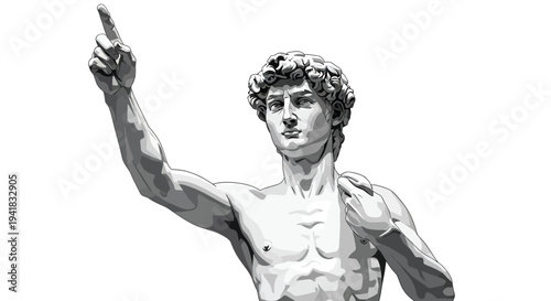 Detailed depiction of david michelangelo s renaissance sculpture pointing upwards