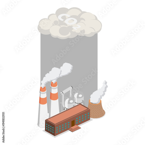 3D Isometric Flat Vector Illustration of Carbon Greenhouse, Diagram Outlining Sources Of Carbon Footprint And CO2 Gas Emissions. Item 1