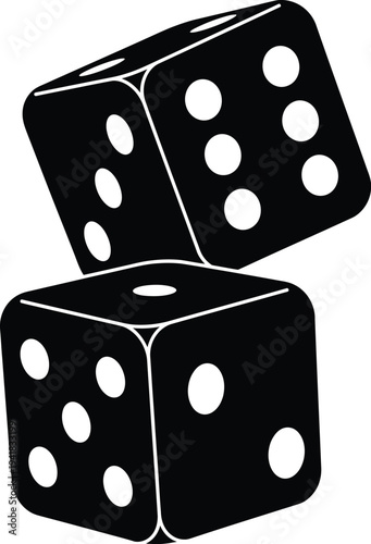 Two Dice Stacked Silhouette Showing Numbers Five and Six for Gambling and Luck