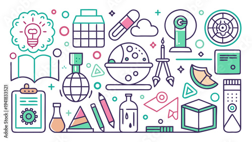 Science And Education Icons Showing Experiments, Learning, And Innovation