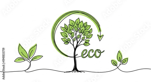 Eco Friendly Tree with Green Leaves and Arrow.