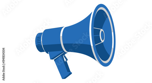 A vibrant blue megaphone isolated on a clean white background