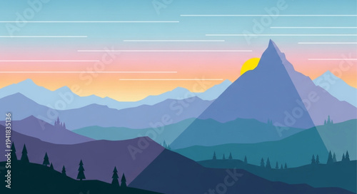 Majestic Mountain Peak with Surrounding Ranges at Sunset.