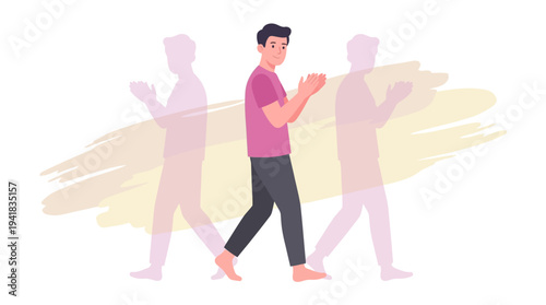 Man Walking and Clapping Hands Flat Vector Illustration - Active Lifestyle and Positive Energy Concept