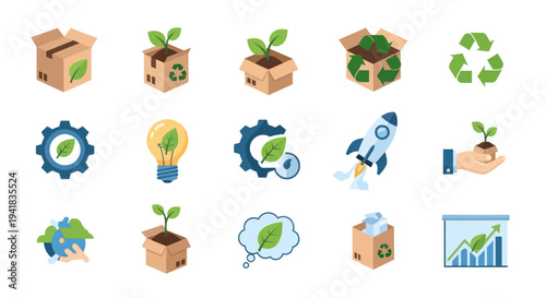 Collection of Eco-Friendly Icons Representing Sustainability and Growth.