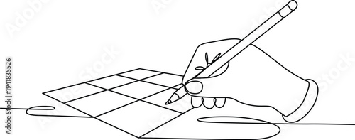 A hand drawing a design on graph paper with a pencil and ruler. Vector