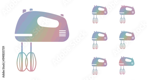 Vibrant Gradient Hand Mixer Icon Set.