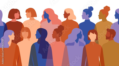 Diverse Group of Women of Different Ethnicities and Cultures, Flat Vector Illustration Representing Feminism, Inclusion, and Global Community