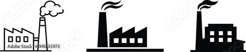 Industrial silhouette of factories with smokestacks and buildings