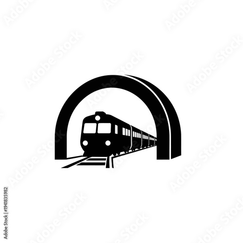 Train emerging from tunnel, transportation concept.