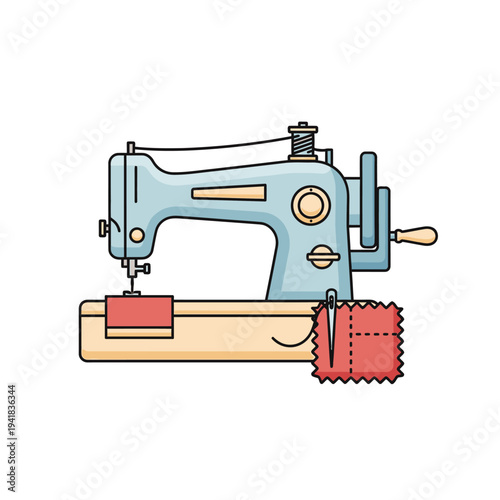 Vintage Sewing Machine with Fabric and Needle.