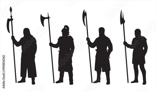 Armored medieval knights collection historical warrior silhouette set