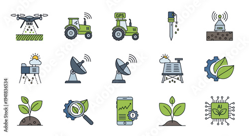 Collection of Smart Farming Technology Icons.