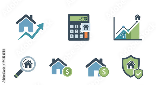 Various Colorful House Icons Representing Real Estate Concepts.