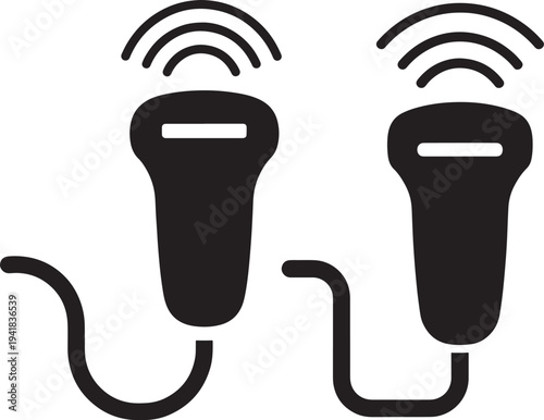 Silhouette icons of ultrasound probes with signal waves