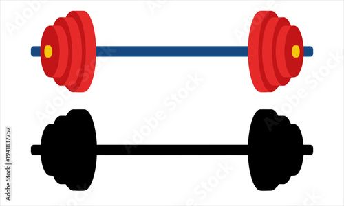 Barbell weightlifting icon vector illustration fitness gym equipment workout red blue silhouette set