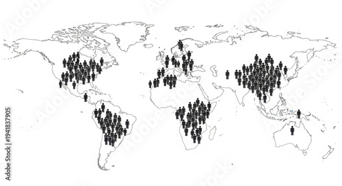 Global Population Distribution - A Visual Representation of Human Density Across Continents.
