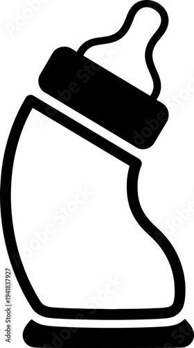 Baby feeding bottle icon with nipple. Milk or formula concept. Simple black outline vector icon for mobile app, web design, banner