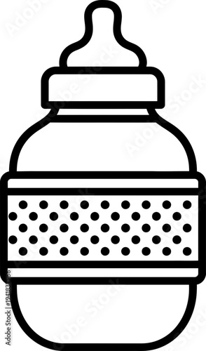 Baby bottle with nipple. Simple formula feeder for infant. Newborn care item outline icon for app interface