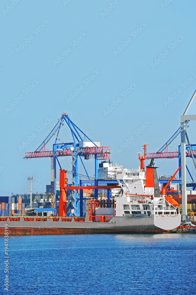 Fototapeta premium Bulk cargo ship under port crane