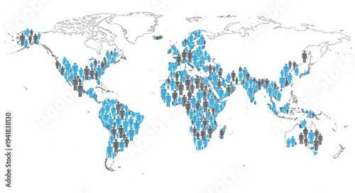 World population distribution map showing density of people.