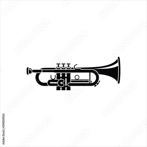 Black Trumpet with Valves and Bell Isolated on White Background