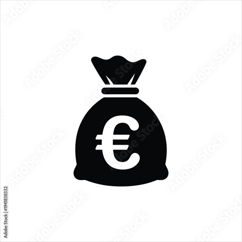 Money Bag with Euro Symbol Indicating Wealth and Currency Isolated on white background