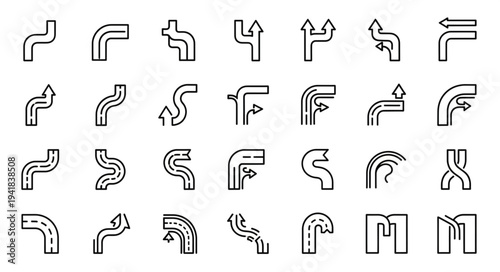 Road and Street Vector Icon Set - Navigation and Directional Symbols.
