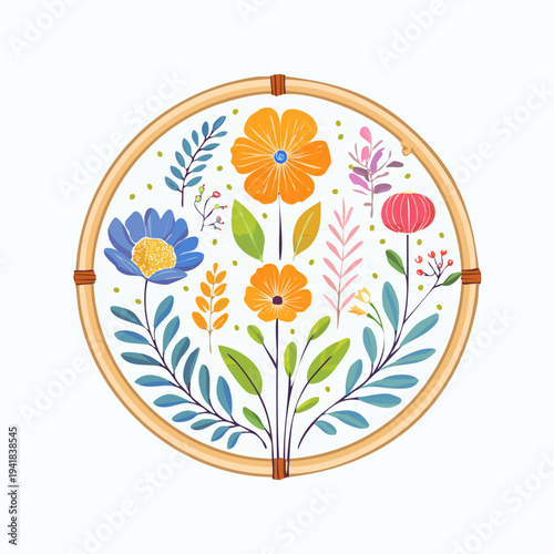 Embroidered Floral Pattern with Vibrant Flowers.