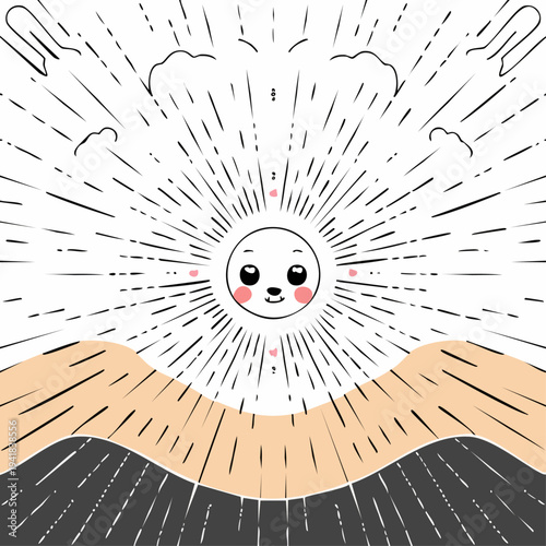 Smiling Sun Face with Rosy Cheeks.