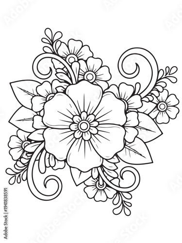Mehndi flower pattern coloring page 