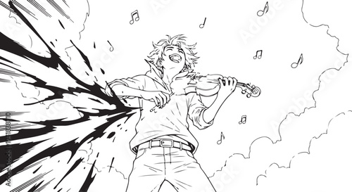 Vector illustration of a man playing violin with musical notes