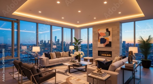 Modern living room with city view interior design luxury apartment concept