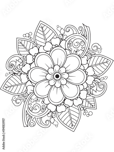Mehndi flower pattern coloring page 