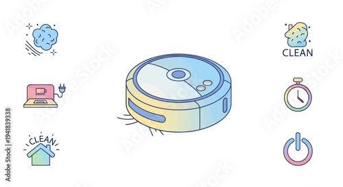 Modern Robot Vacuum Cleaner with Gradient Coloring and Circular Design.