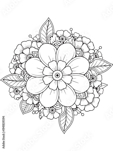 Mehndi flower pattern coloring page 