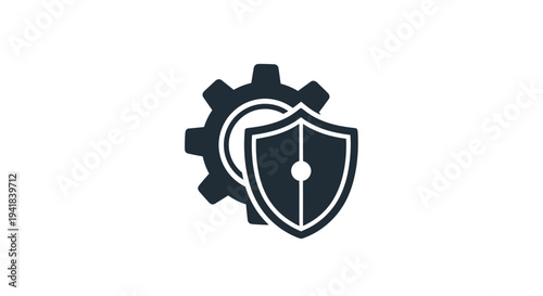 Black Gear and Shield Icon Representing Security and Engineering.