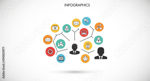 Infographic Design with Connected Icons and Business Silhouettes.